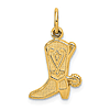 14k Yellow Gold Cowboy Boot Charm 1/2in