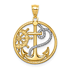 14k Yellow Gold Rhodium Cross Anchor Ship's Wheel Pendant 11/16in