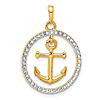 14k Yellow Gold White Rhodium Anchor in Circle Pendant 7/8in