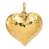 14k Yellow Gold Puffed Hammered Heart Pendant 3/4in