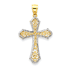 14k Yellow Gold and Rhodium Filigree Cross Pendant 1 1/4in