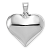 14k White Gold Hollow Puffed Heart Pendant 3/4in