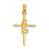 14k Yellow Gold Praying Girl Cross Pendant 3/4in