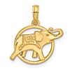 14k Yellow Gold Elephant in Circle Pendant 3/4in