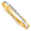 14k Yellow Gold and Rhodium Diamond-cut Bypass Hinged Bangle Bracelet