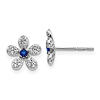 14k White Gold Small Blue Sapphire and Diamond Flower Earrings