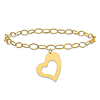 14k Yellow Gold Oval Link Open Chain with Heart Bracelet 7.5in