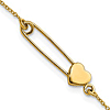 14k Yellow Gold Safety Pin with Heart Bracelet 7in