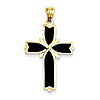 14k Yellow Gold 1 1/4in Black Enamel Budded Cross Pendant