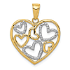 14k Yellow Gold And Rhodium Hearts in Heart Pendant 3/4in