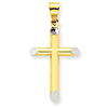 14k Yellow Gold & Rhodium 3-D Hollow Cross Pendant 7/8in