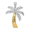 14k Two-Tone Gold Palm Tree Pendant 1in