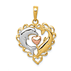 14k Yellow and Rose Gold Rhodium Dolphins in Heart Pendant 3/4in