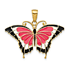 14k Yellow Gold Red and Black Acrylic Butterfly Pendant 1in