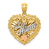 14k Tri-Color Gold #1 Mom Heart Pendant with Flower