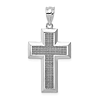 14k White Gold Beveled Textured Cross Pendant 1in