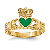 14kt Yellow Gold Green Enamel Claddagh Ring