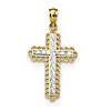 14kt Two-tone Gold 1in Filigree Budded Cross Pendant