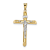 14kt Two-tone Gold 1 1/2in Hollow INRI Crucifix with Sloped Tips