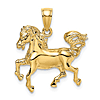 14k Yellow Gold Galloping Horse Pendant 3/4in