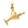 14k Yellow Gold 3-D Martini Pendant With Olive