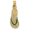 14k Yellow Gold 3-D Green Enamel Flip Flop Charm