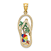 14k Yellow Gold Palm Tree Beach Scene Flip-Flop Pendant