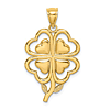 14k Yellow Gold Four Leaf Clover Hearts Pendant 1in