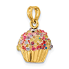 14k Yellow Gold 3-D Cupcake Charm with Beads