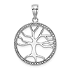 14k White Gold Round Tree of Life Pendant with Beaded Border 3/4in