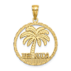 14k Yellow Gold Bermuda Palm Tree Pendant in Round Frame 3/4in