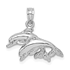 14k White Gold Two Jumping Dolphins Pendant With Polished and Textured Finish