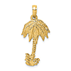 14k Yellow Gold Textured Palm Tree Pendant 7/8in