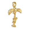 14k Yellow Gold 3-D Palm Tree Pendant With Moveable Climbing Man