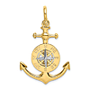 14k Yellow Gold Anchor Nautical Compass Pendant Rhodium Needle 1in