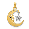 14k Two-tone Gold Crescent Moon and Star Pendant 5/8in