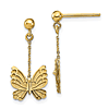 14k Yellow Gold Butterfly Dangle Chain Earrings With Polished and Brushed Finish