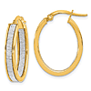 14k Yellow Gold Italian Glitter Infused Oval Hoop Earrings 7/8in