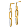 14k Yellow Gold Rhodium Diamond-cut Long Oval Link Dangle Earrings