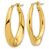 14k Yellow Gold Hollow Oval Twist Hoop Earrings 1in