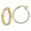 14k Yellow Gold and Rhodium Diamond-cut Inside and Out Hoop Earrings 1in