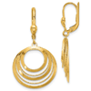 14k Yellow Gold Polished and Diamond-cut Circles Dangle Leverback Earrings