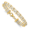 14k Two-tone Gold Beaded Multi Strand Cuff Bangle Bracelet