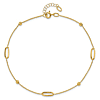 14k Yellow Gold Elongated Oval Charms and Diamond-cut Beads Anklet