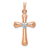 14k Two-tone Gold .01 ct tw Diamond Tapered Cross Pendant with Heart