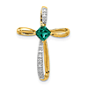 14k Yellow Gold Lab Created Emerald  Cross Slide with Diamond Accents 1in