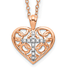 10k White Gold and Rose Rhodium  Diamond Cross in Heart Necklace