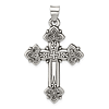 Sterling Silver Budded Cross Pendant  With Antiqued Finish 1.25in