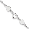 Sterling Silver 9in Anklet with Three Hearts