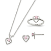 Sterling Silver Childs Pink CZ Heart Necklace Earrings and Ring Set